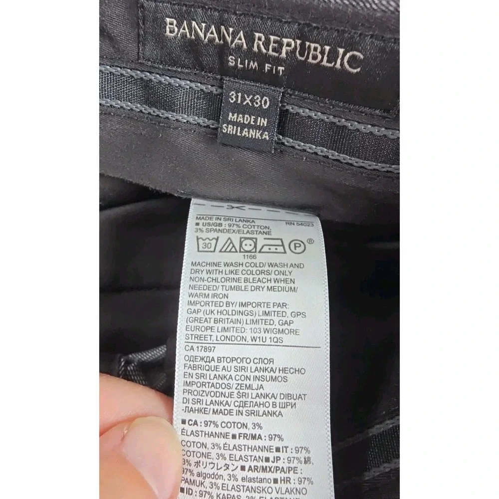 Banana Republic Pants‎ Mens 31 x 30 Slim Fit Gray Flat Front CHECK Chino Stretch